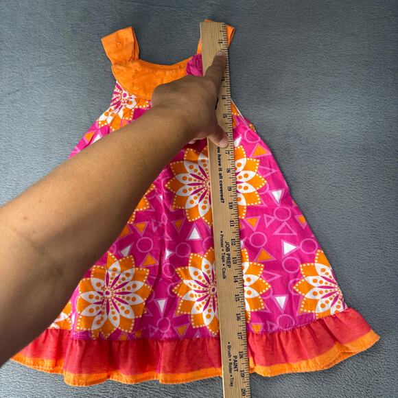 Penelope Mack Girl's‎ Dress Orange Pink Floral Print Ruffles Pleats Size 24MOS - Picture 4 of 10